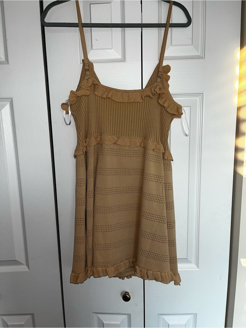 Lulu's Light Beige Ruffled Ribbed Mini Dress - Picture 6 of 6